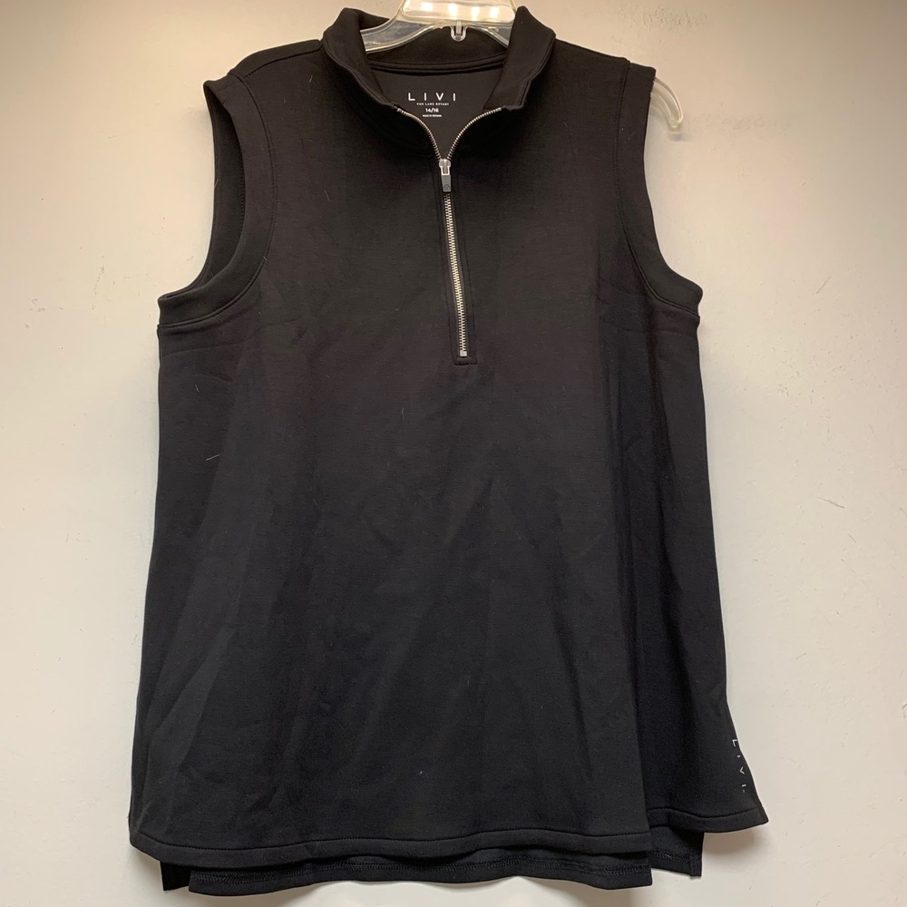 LIVI Quarter Zip Top Women 14/16 Black NEW Sleeveless High-Low Activewear